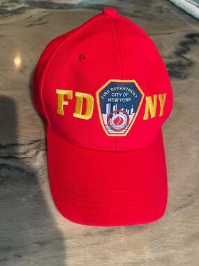 FDNY New York Fire Department Red Baseball Cap Hat Embroidered Logo